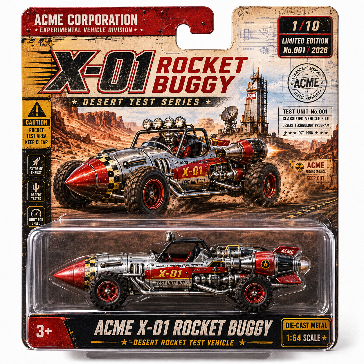 ACME X-01 Rocket Buggy Desert Test Vehicle — 1:64 Die-Cast Collector Model