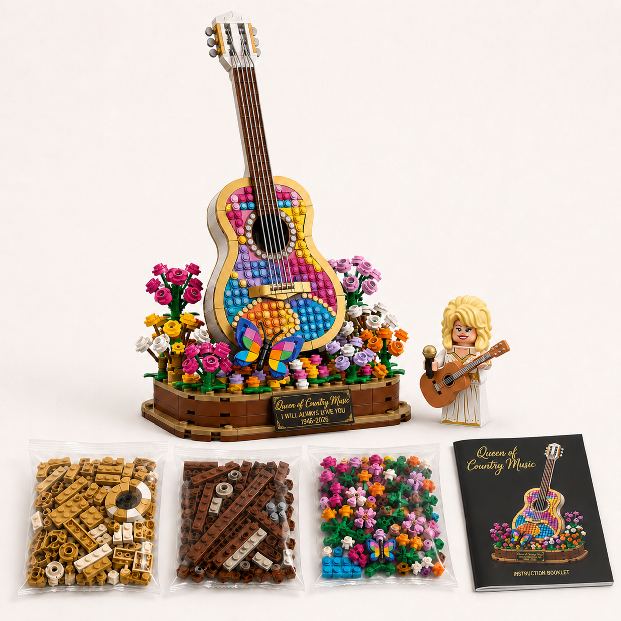 Dolly Parton Tribute Rhinestone Guitar Building Block Set