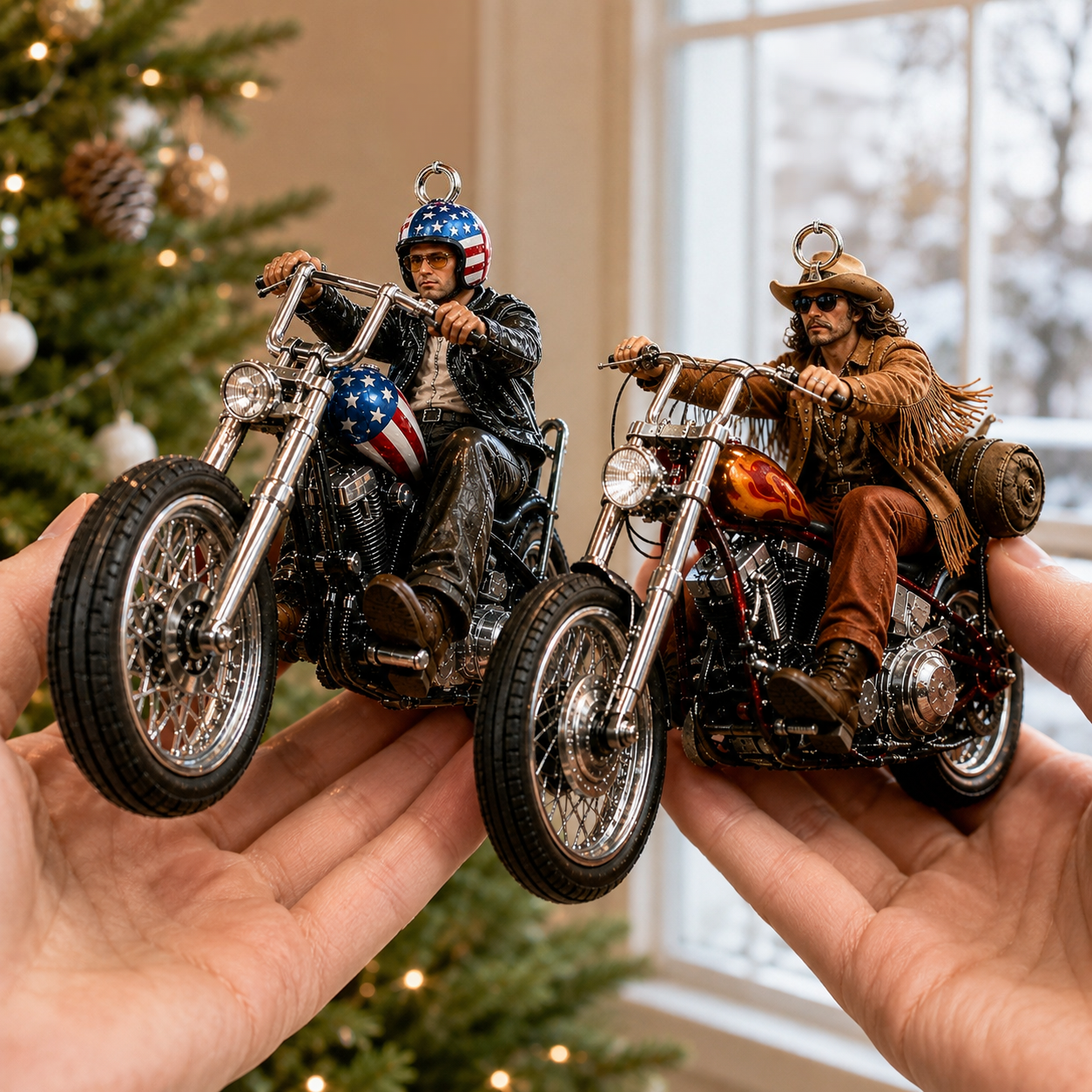 Easy Rider 57th Anniversary Motorcycle Rider Christmas Ornament Set