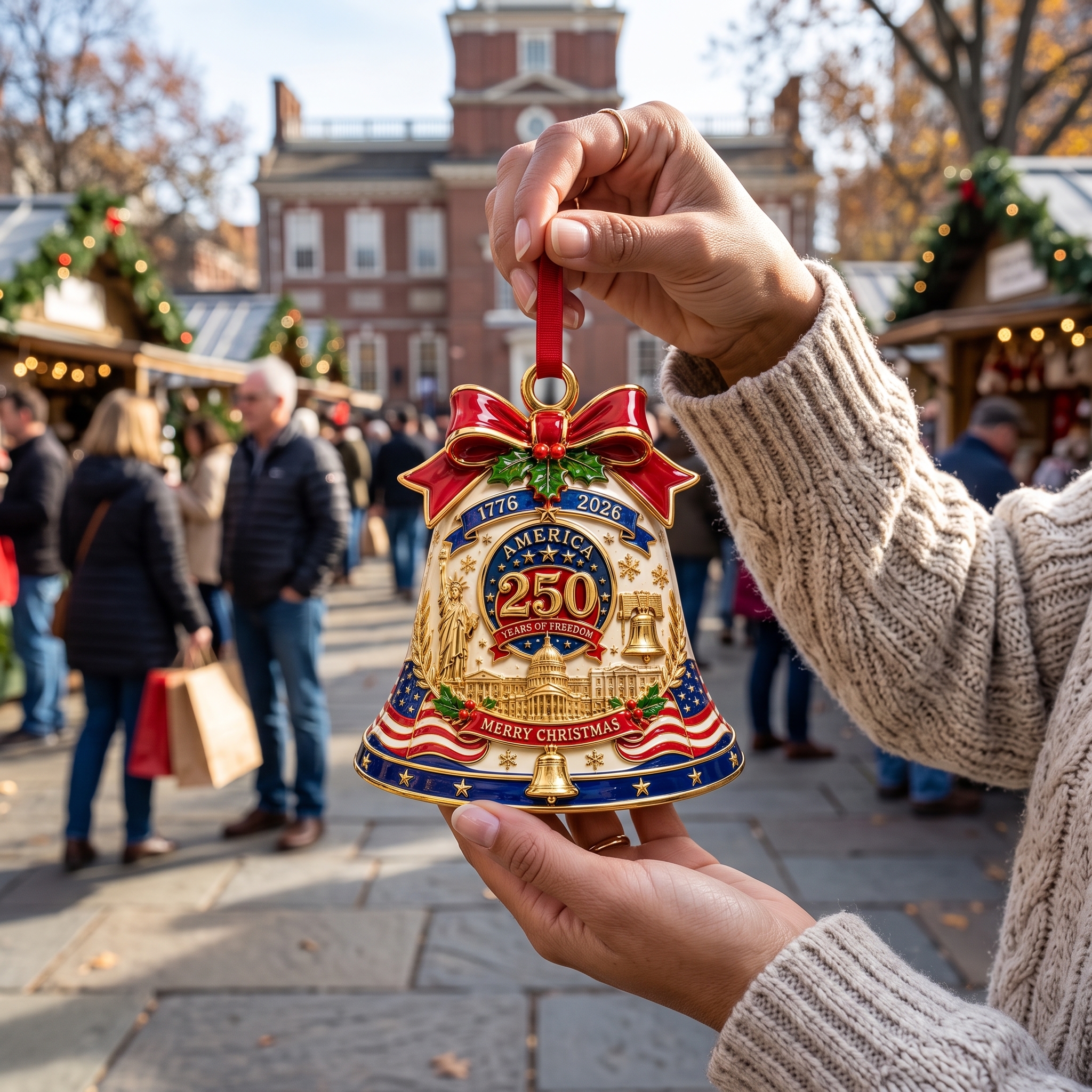 America 250 Heritage Christmas Bell Ornament