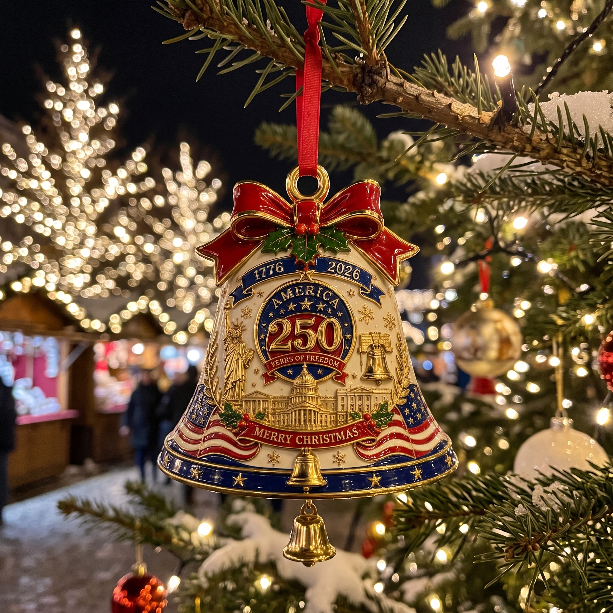 America 250 Heritage Christmas Bell Ornament