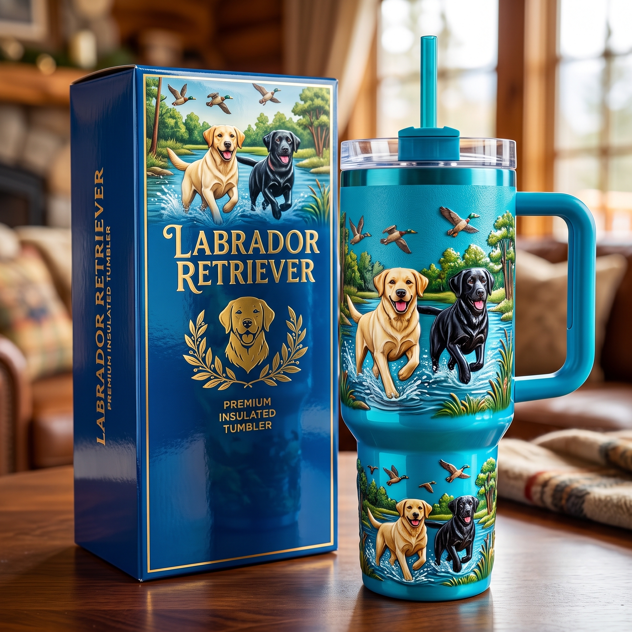 🐕 Luxury Labrador Retriever Insulated Travel Tumbler with Handle & Gift Box