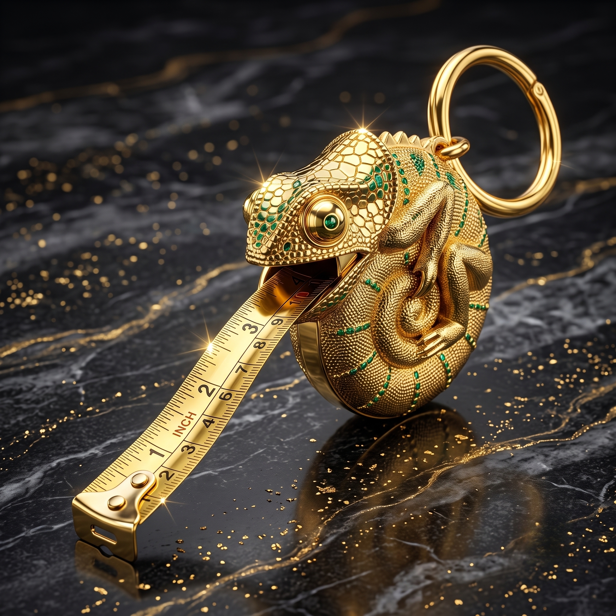 🦎 Luxurious Golden Chameleon Retractable Tape Measure Keychain