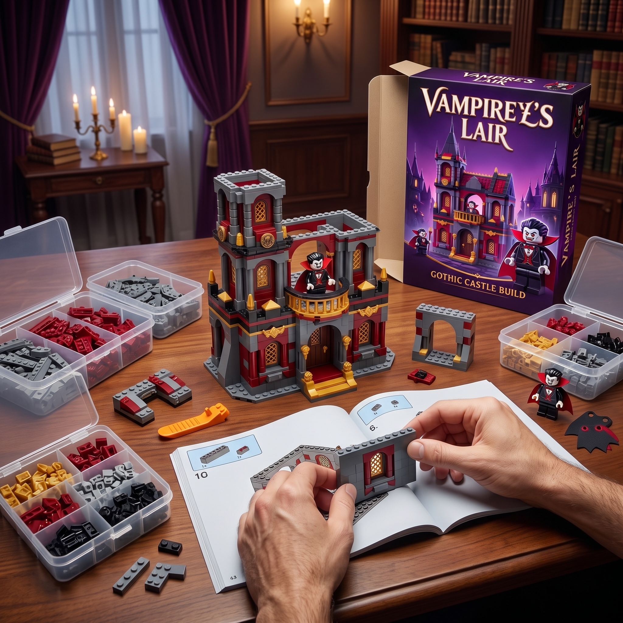🏰 Vampire’s Lair Gothic Castle Building Blocks Set with Vampire Minifigure & Display Box
