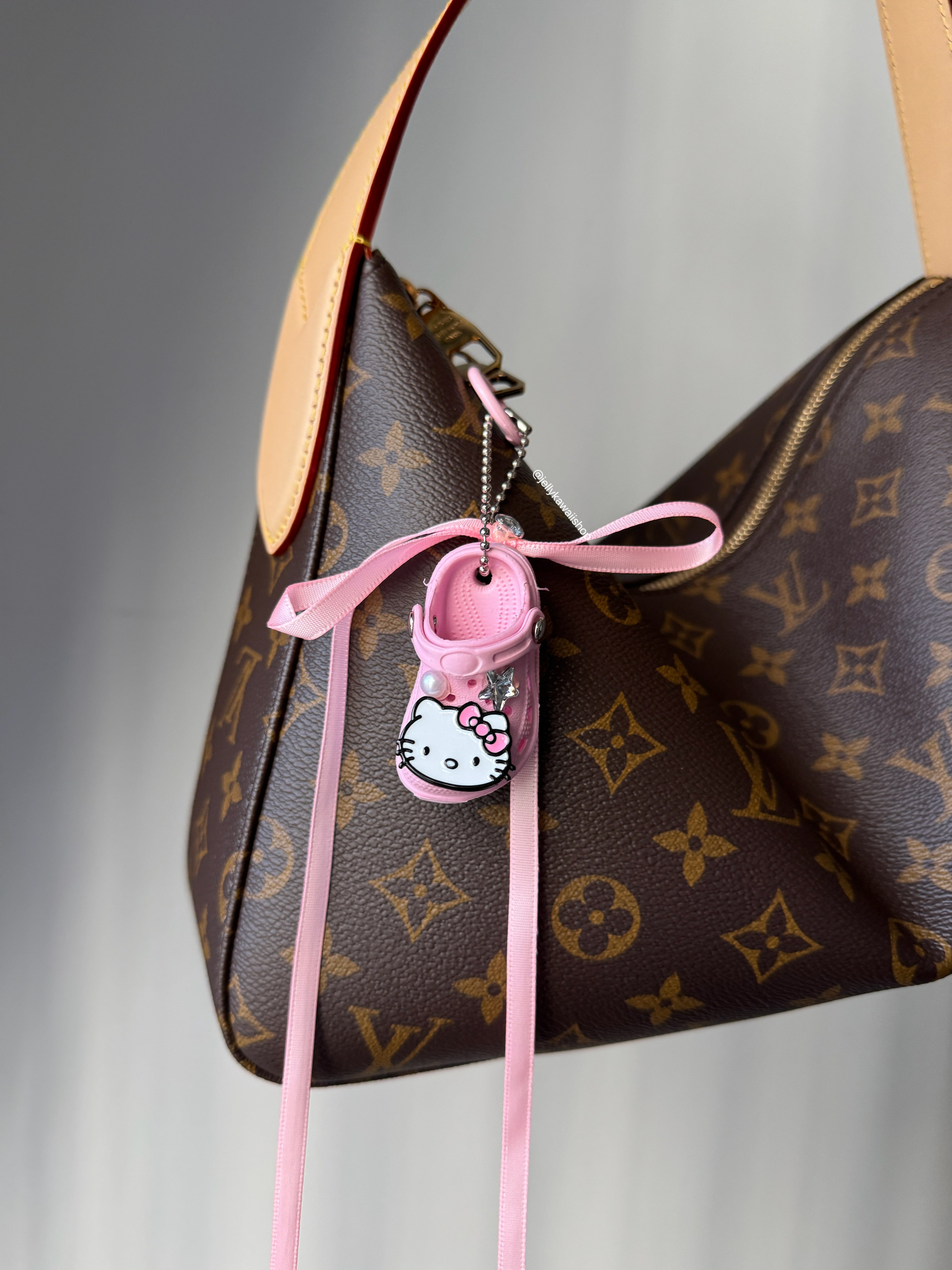 Hellokitty Pink Mini Crocs Handmade Bag Charm Chains Decoration Pendant Accessories for Purse (2PCS)