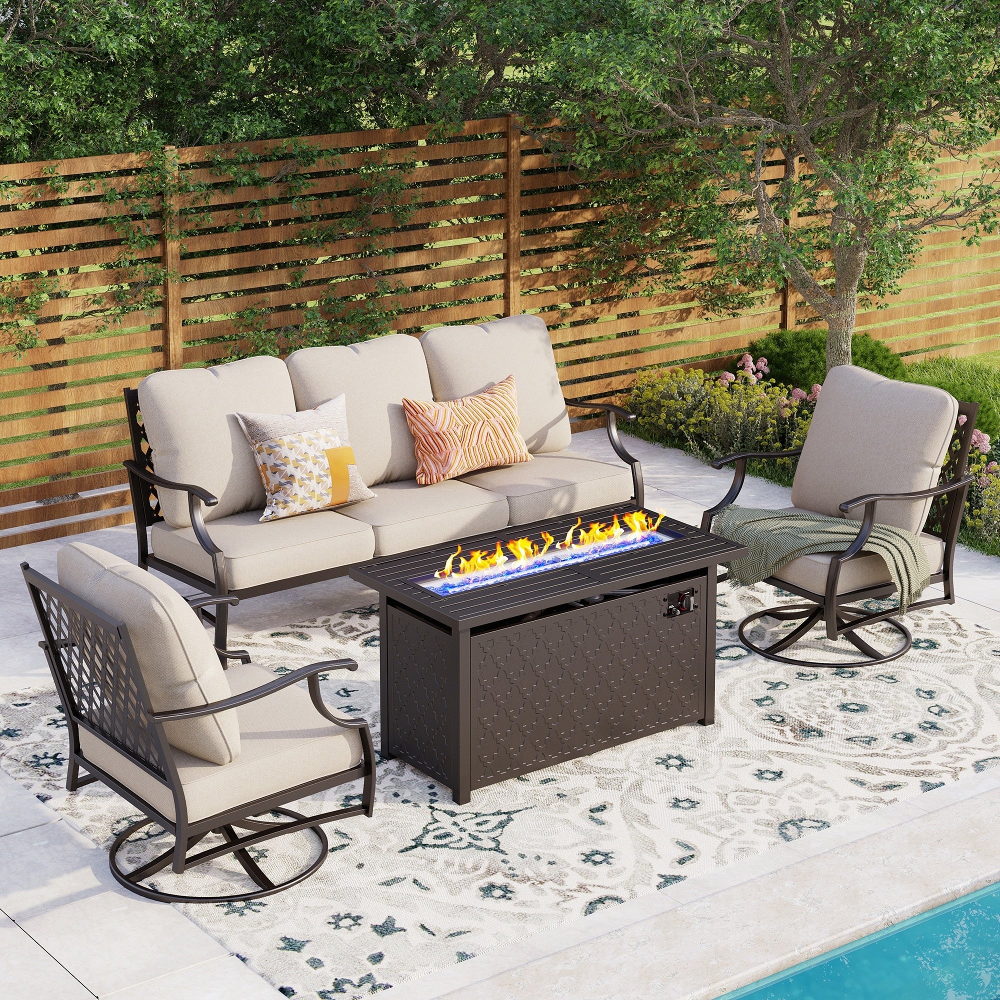 MAISON ARTS Outdoor Sofa Set 4/6-Piece Patio Conversation Set with 45'' Gas Fire Pit Table