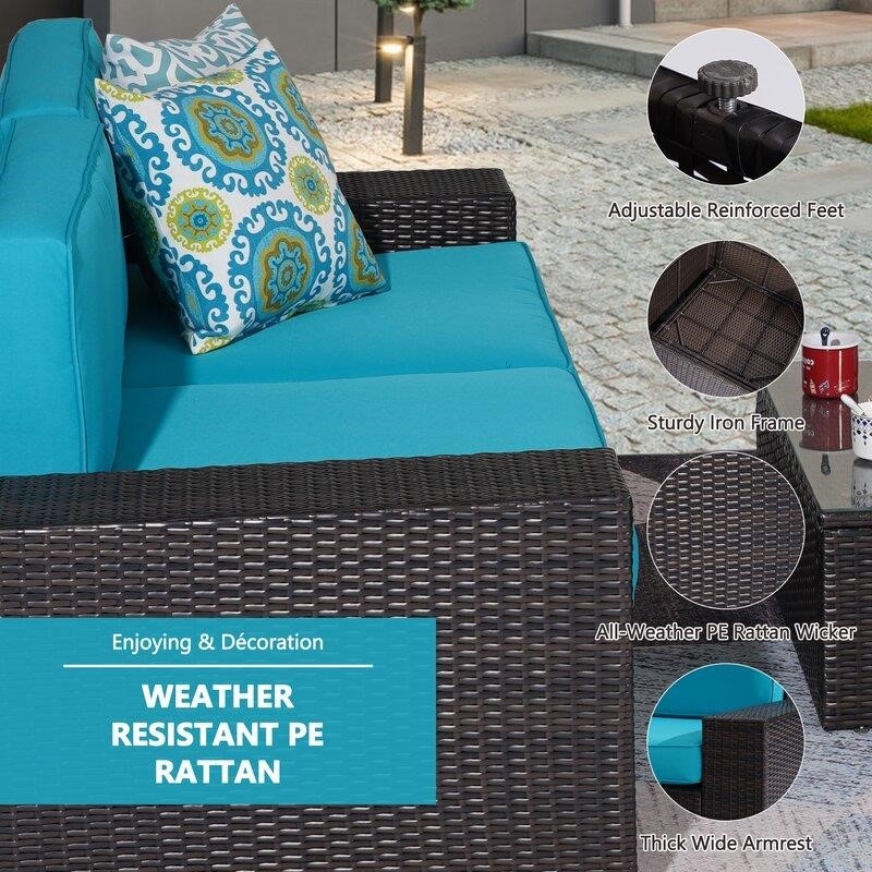 Kerwick Wicker/Rattan 5 - Person Seating Group with Cushions