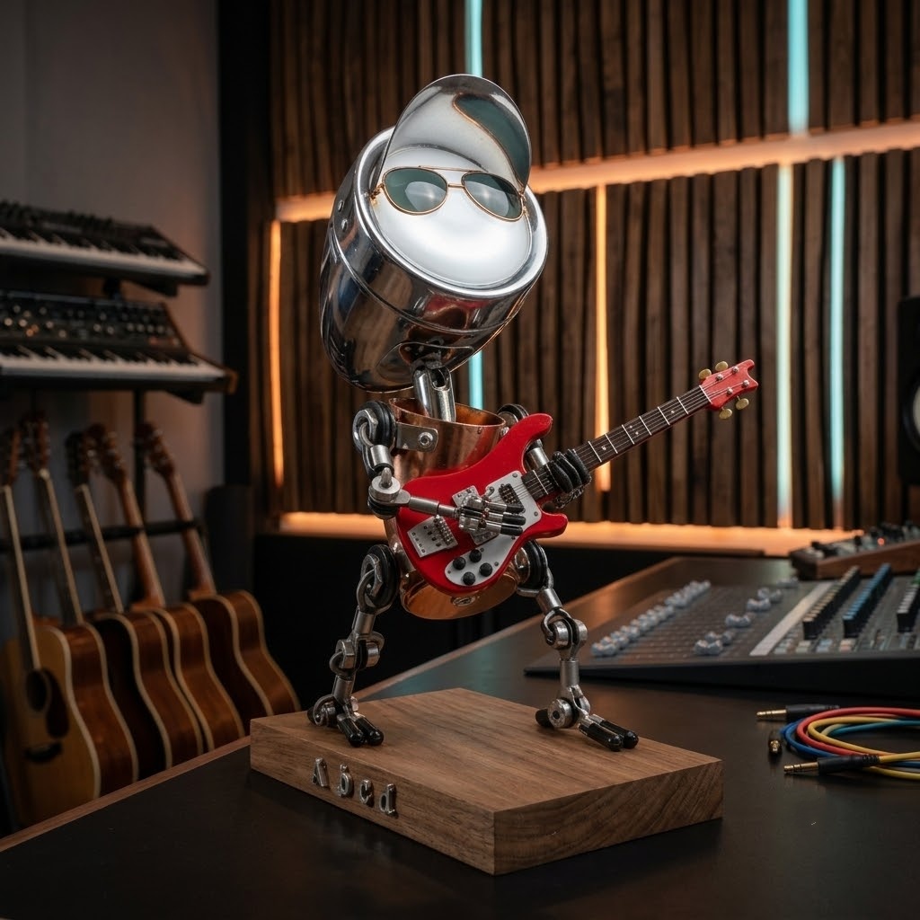 Steampunk Robot Bassist Lamp