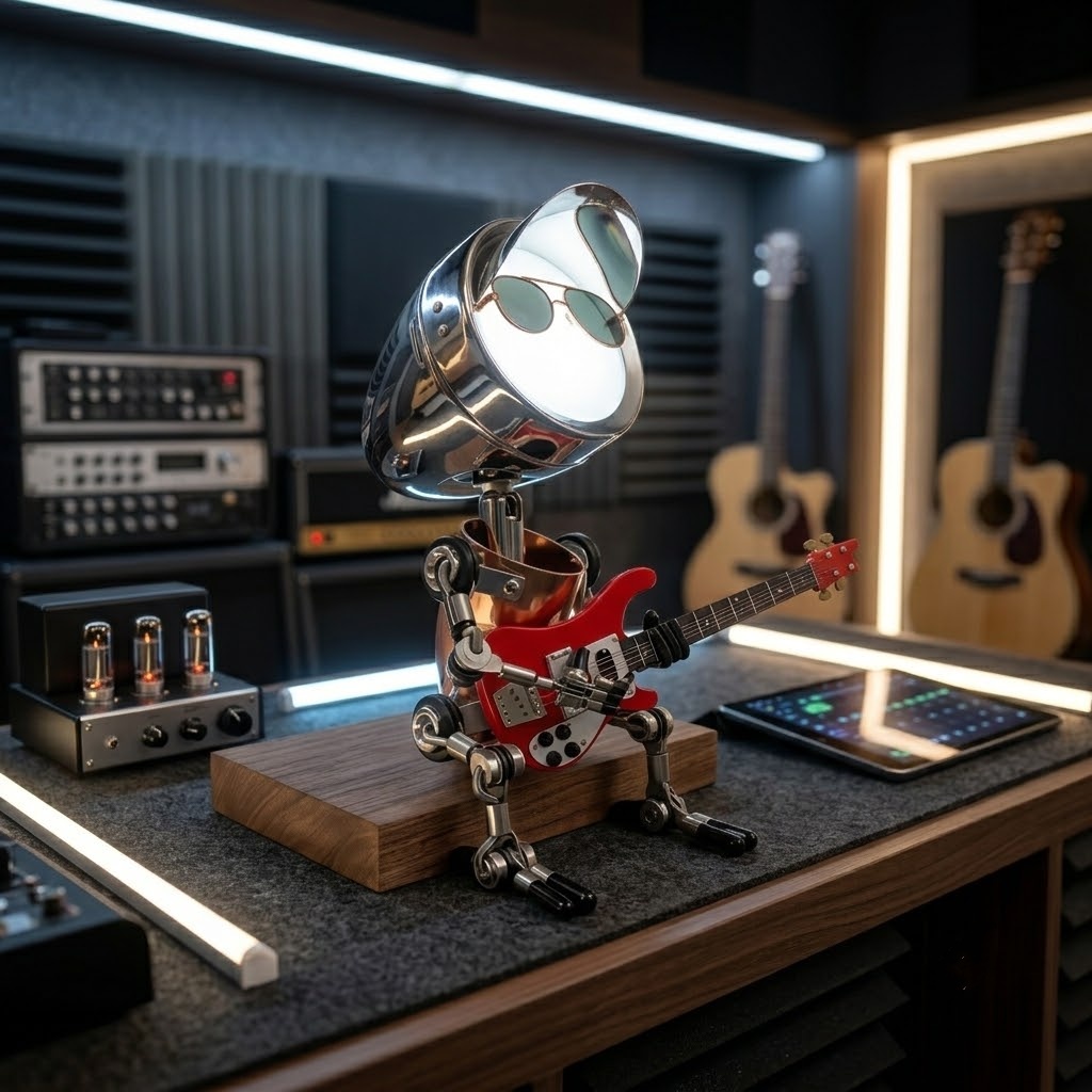 Steampunk Robot Bassist Lamp