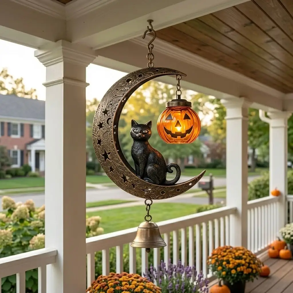 Black Cat & Pumpkin Moon Light Wind Chime