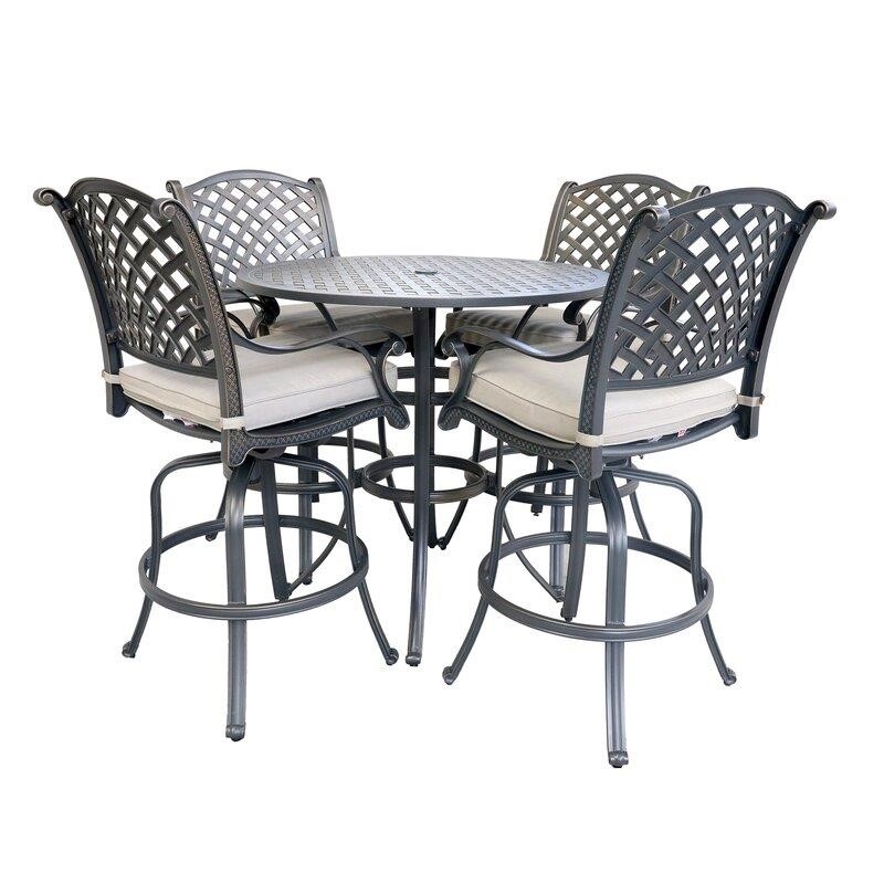 Jeffcoat Round 4 - Person 41.97'' Long Bar Height Dining Set with Cushions