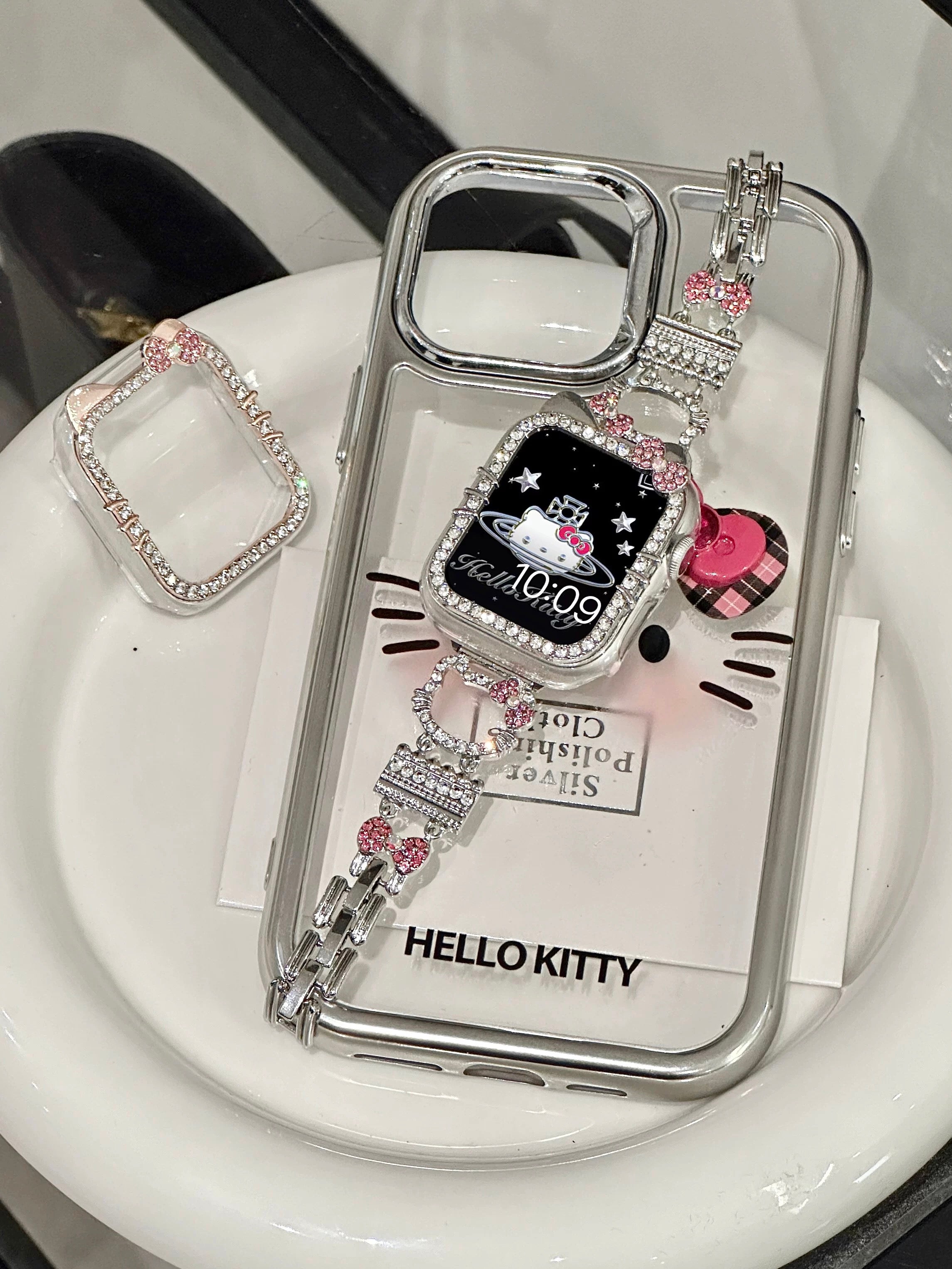 Hellokitty Apple Watch Band Bling Diamond Strap Bands with Screen Protector Case