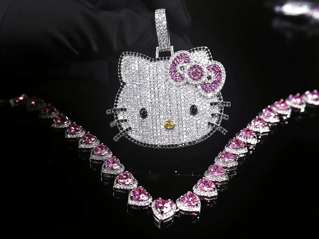 Hellokitty Sparkly Rhinestone Chunky Chain Necklace Jewelry（Velvet Gift Box Packing）