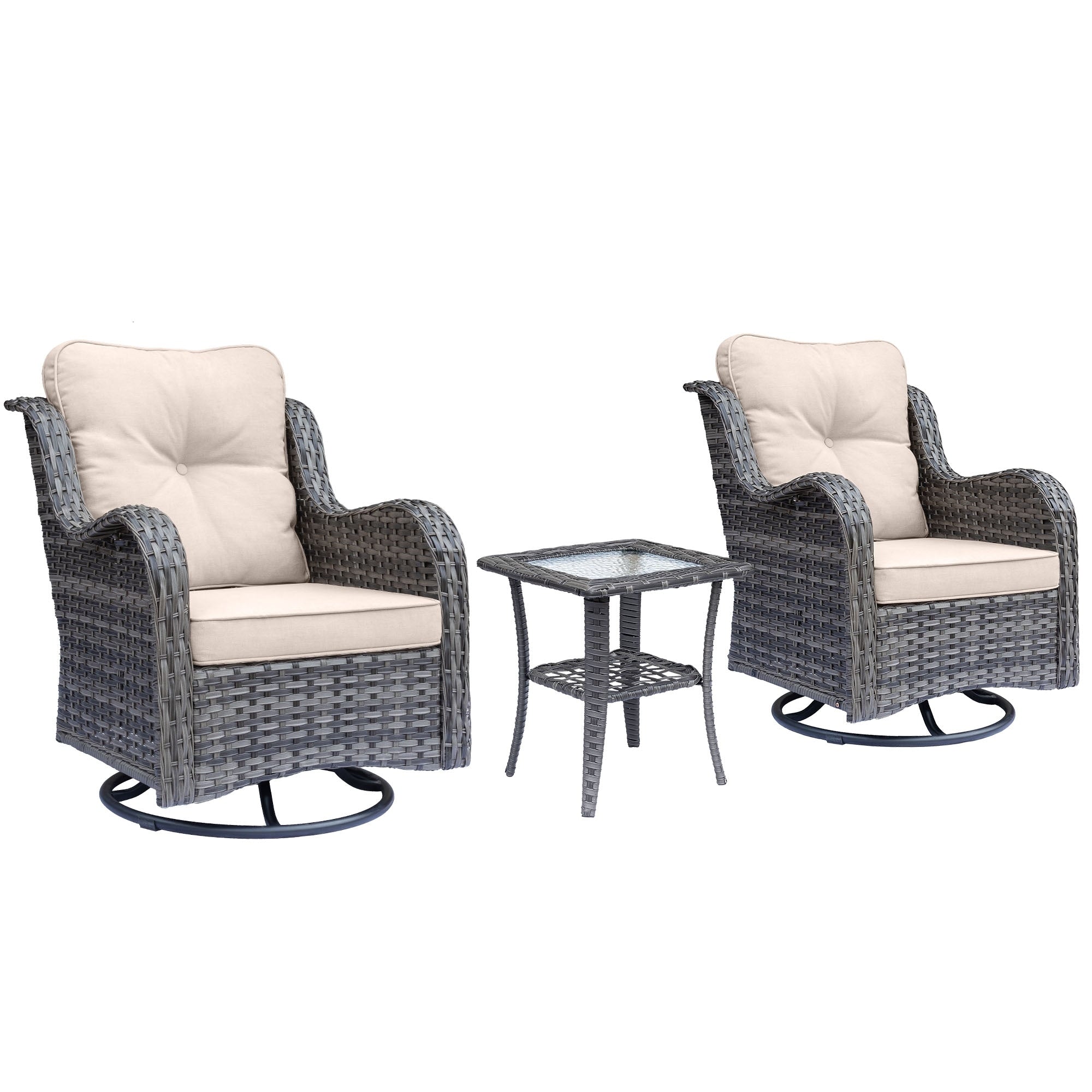 Outdoor Patio Furniture Set-Wicker Patio Conversation Swivel Chair Set
