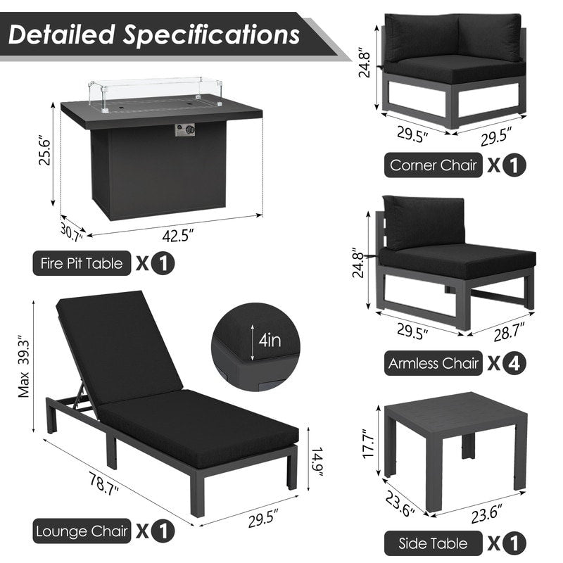 FINCATI Aluminum Outdoor Patio Furniture Conversation Sectional Sofa Set