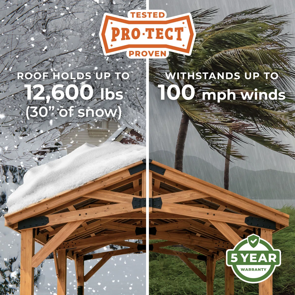 Norwood 20' x 12' Cedar Wood Outdoor Patio Gazebo with Hardtop Galvanized Steel Peak Roof and PowerPort