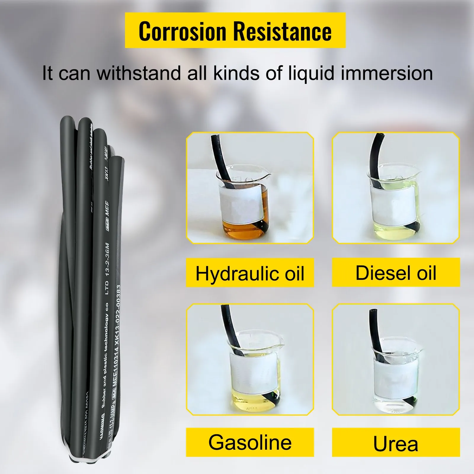 Double Steel Wire Braided High Pressure Hydraulic Hose, 3/8 & 1/2 Inch ID, 50ft / 328ft Bulk Rubber Hydraulic Oil Tube 5000PSI for Automotive Industrial Machinery