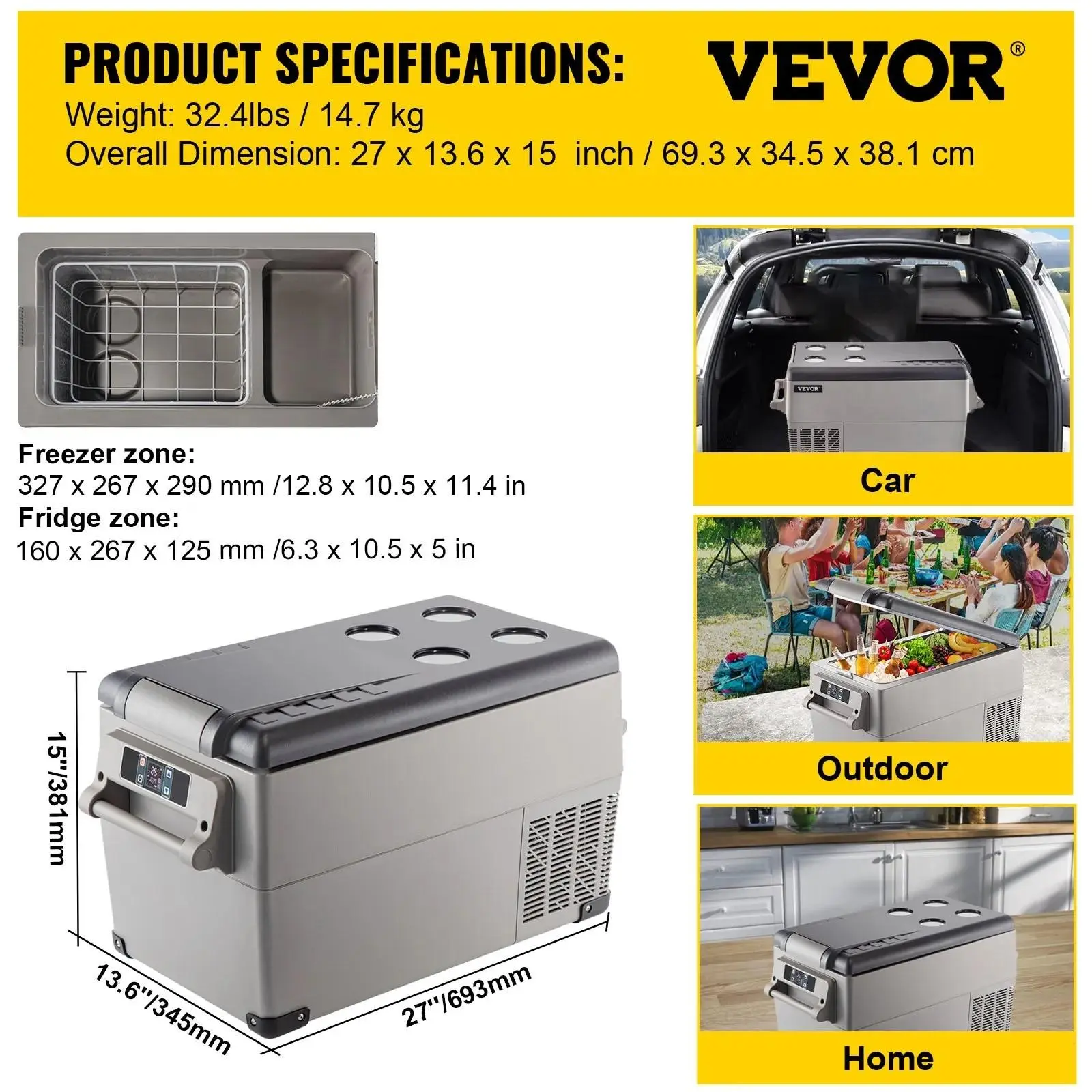 15L 12V Portable Car Refrigerator Freezer
