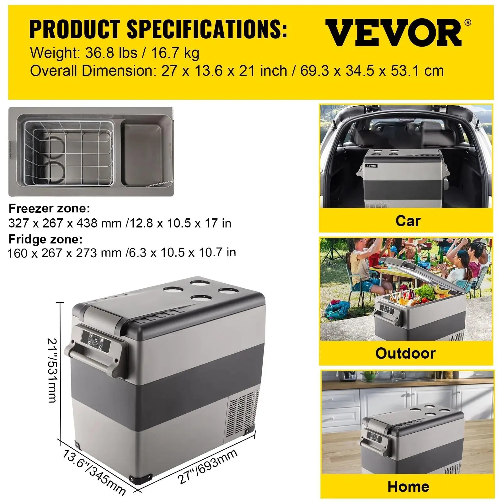 15L 12V Portable Car Refrigerator Freezer