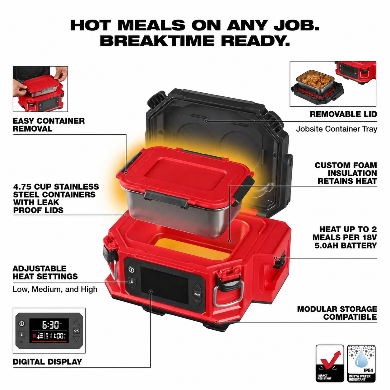 🔥 Limited-Time Bundle | Cordless Jobsite Lunch Warmer with 2 Stainless Steel Containers + FREE 18V Battery