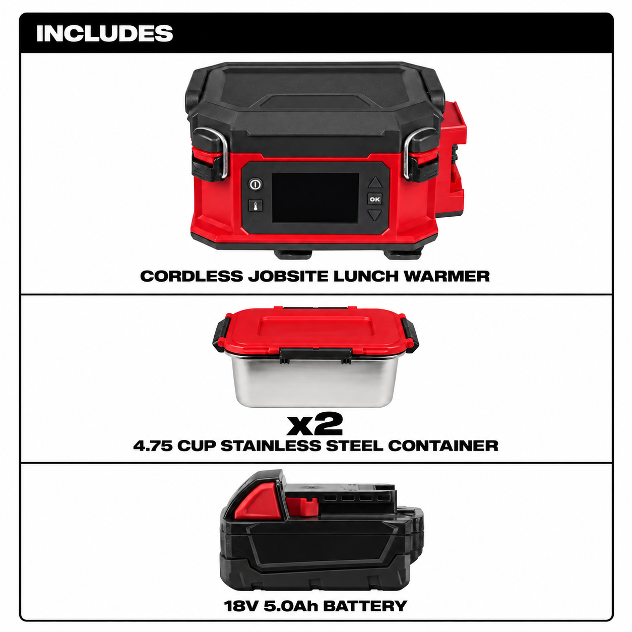 🔥 Limited-Time Bundle | Cordless Jobsite Lunch Warmer with 2 Stainless Steel Containers + FREE 18V Battery