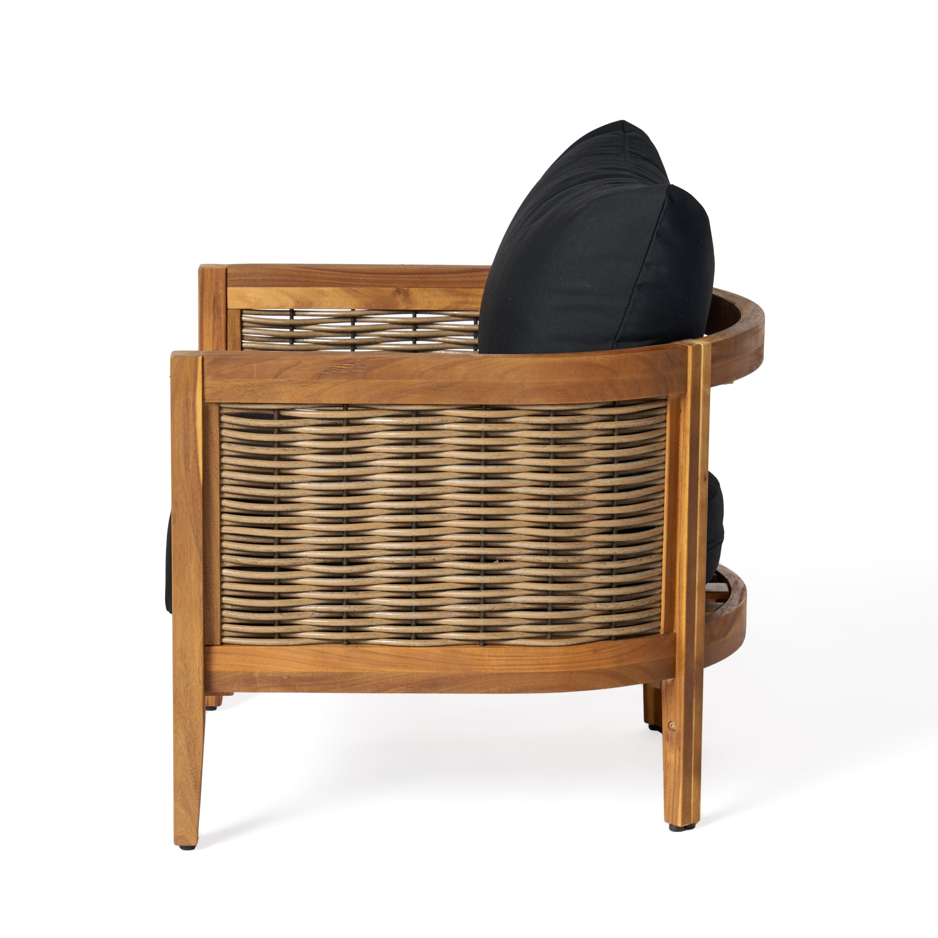 Burchett Outdoor Acacia Wood and Wicker 4 Seater Chat Set with Optional Sunbrella Cushions by Christopher Knight Home