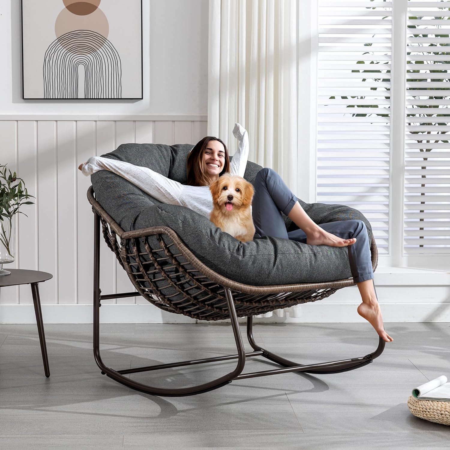 Oversized Outdoor Egg Rocking Chair with Thick Cushion – Comfortable Patio & Indoor Lounge Seating Clearance Sale