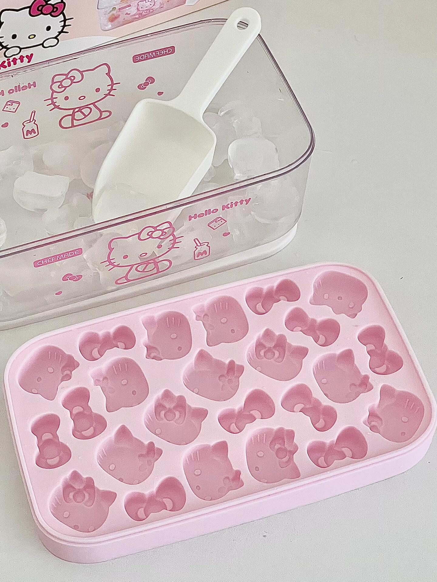 Hellokitty Shape Ice Cube Tray with Lid and Bin (with Scoop)