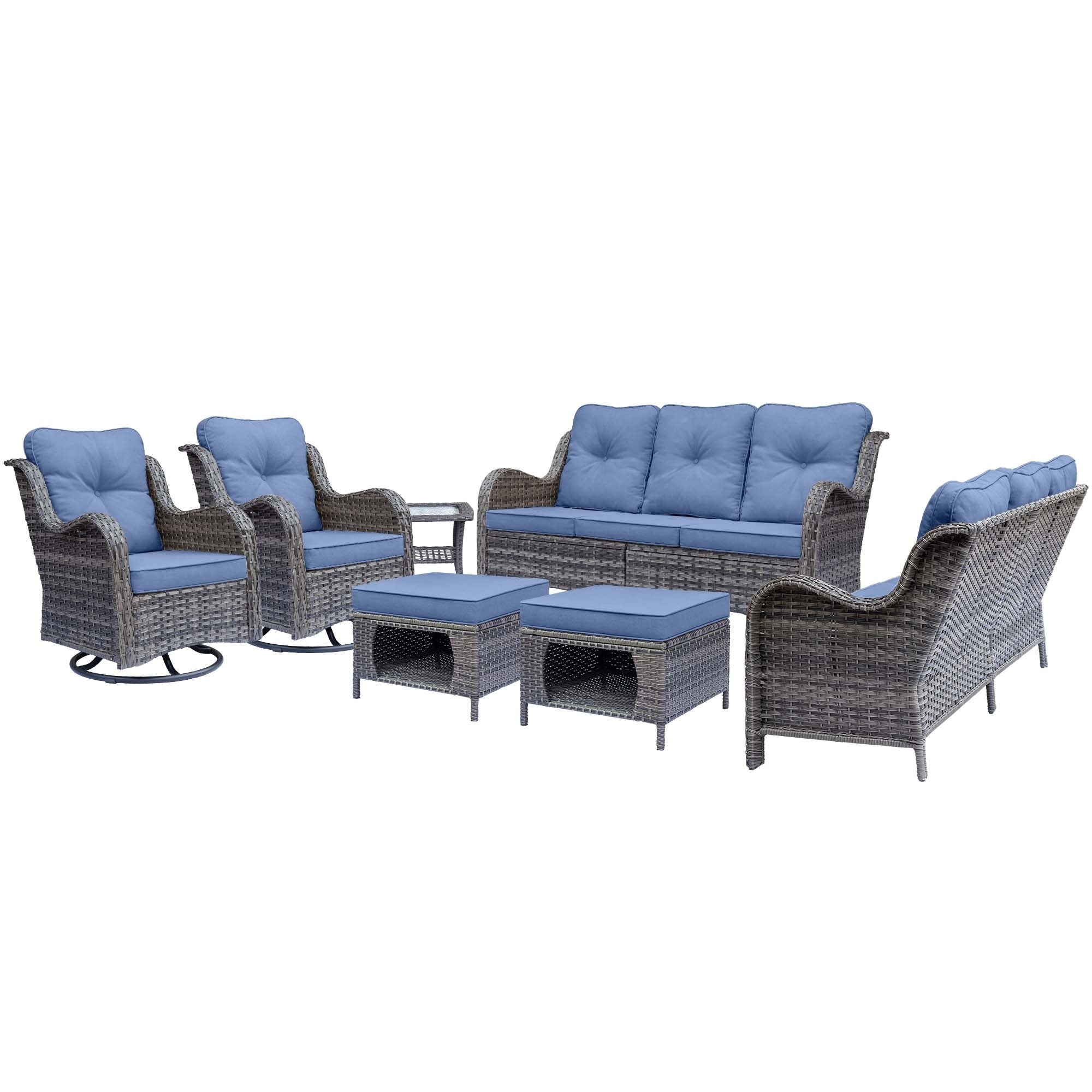 Outdoor Patio Furniture Set-Wicker Patio Conversation Swivel Chair Set