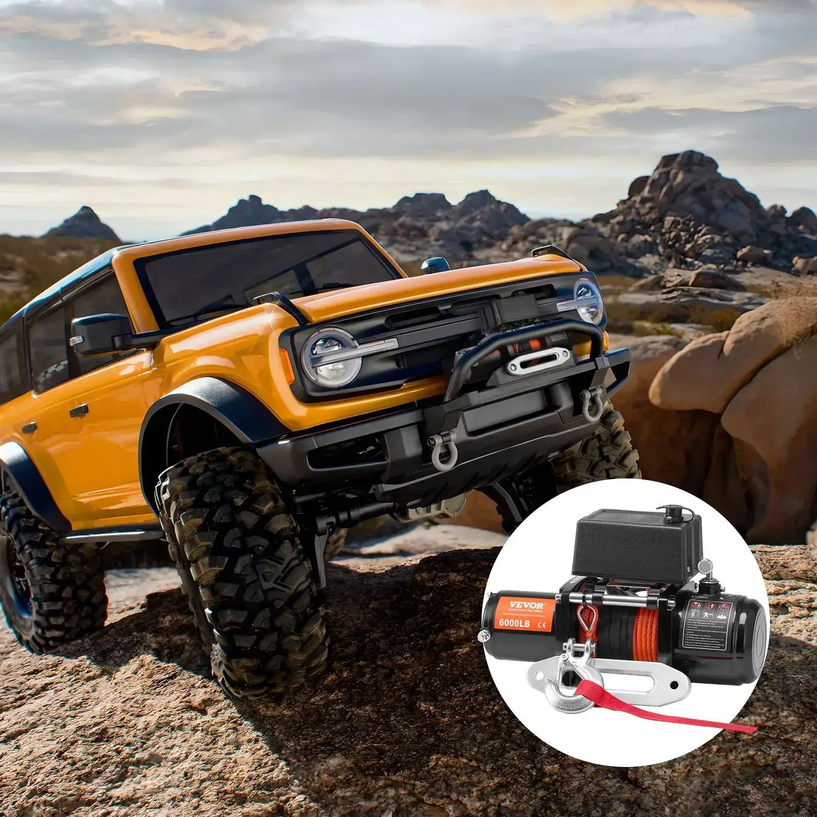 Electric Winch for Truck 6000 lb Synthetic Rope Waterproof Remote Control