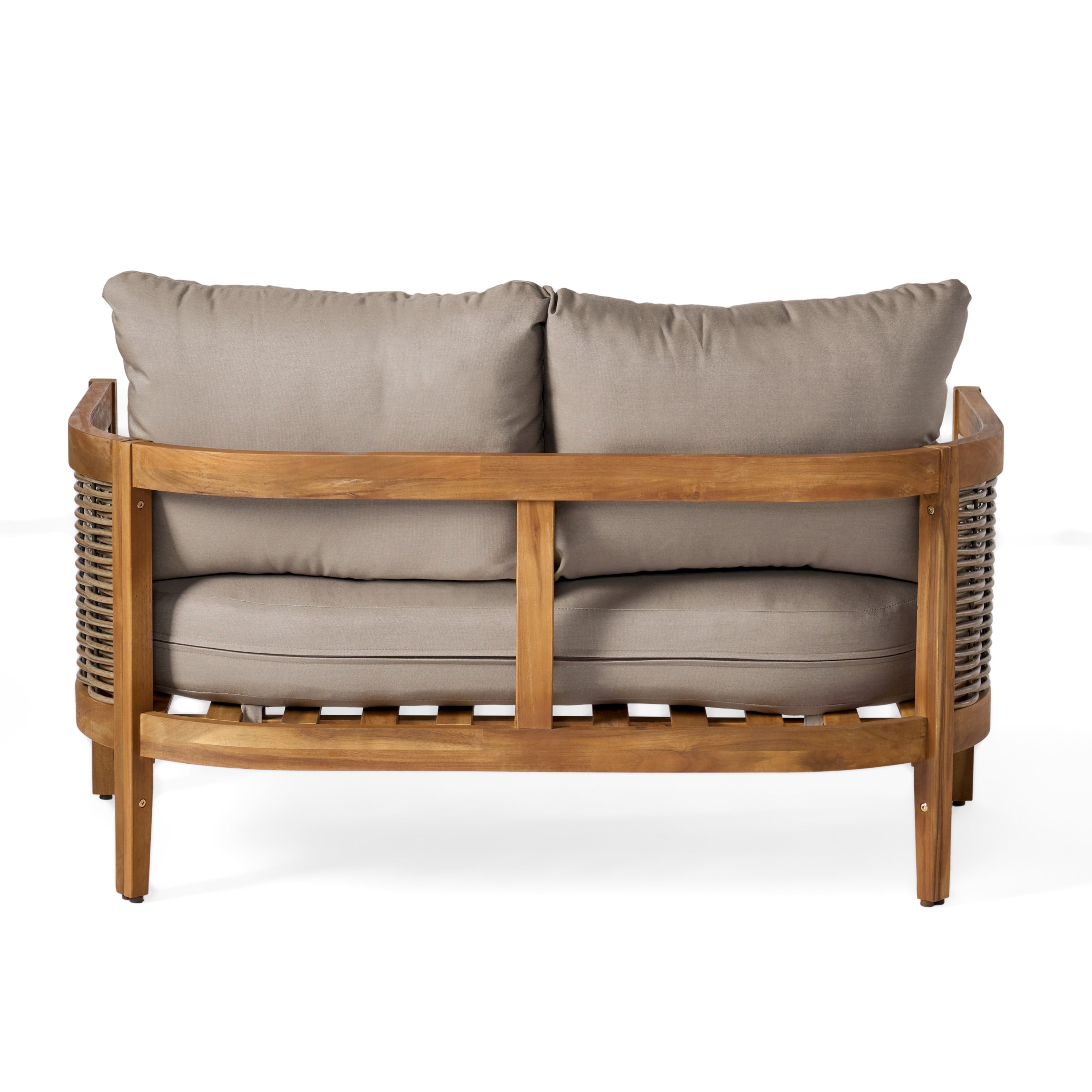 Burchett Outdoor Acacia Wood and Wicker 4 Seater Chat Set with Optional Sunbrella Cushions by Christopher Knight Home
