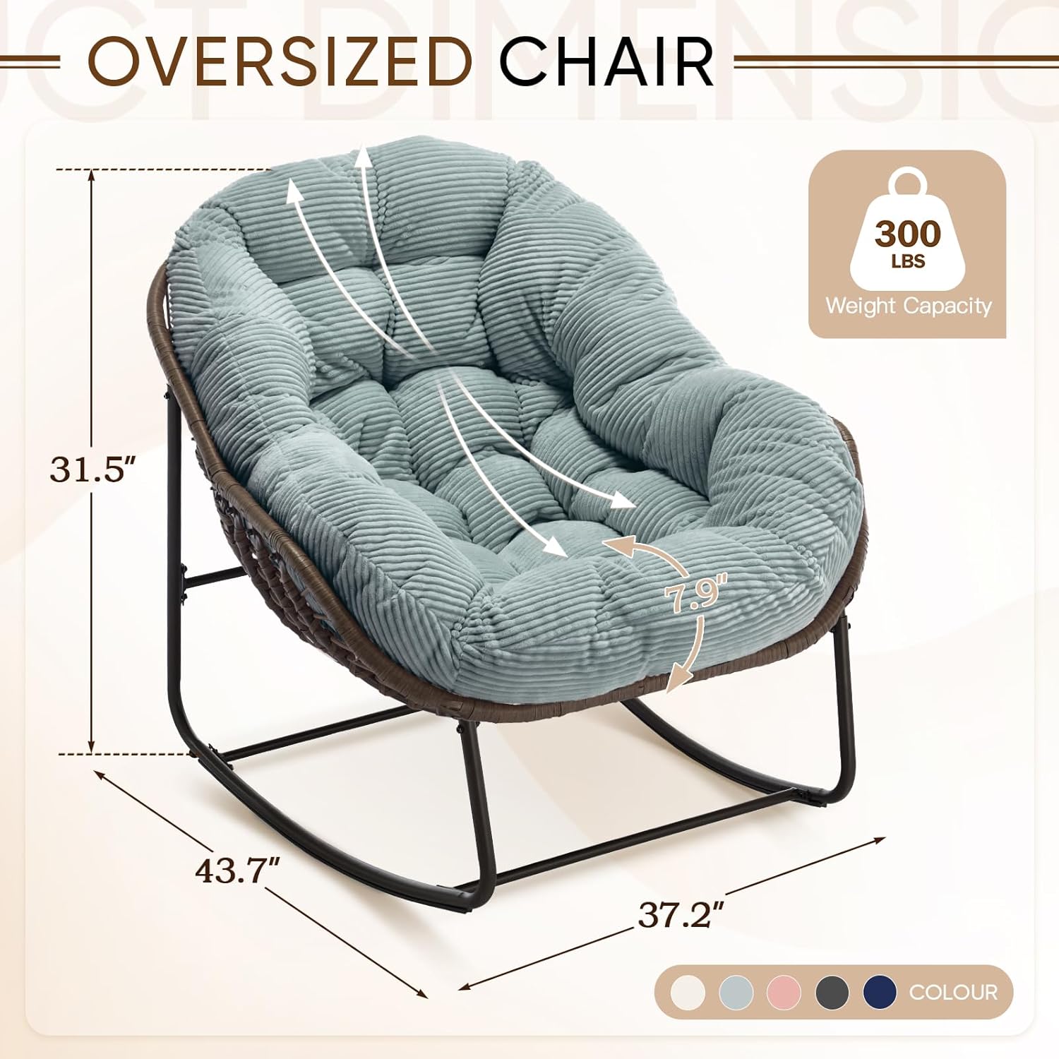 Oversized Outdoor Egg Rocking Chair with Thick Cushion – Comfortable Patio & Indoor Lounge Seating Clearance Sale