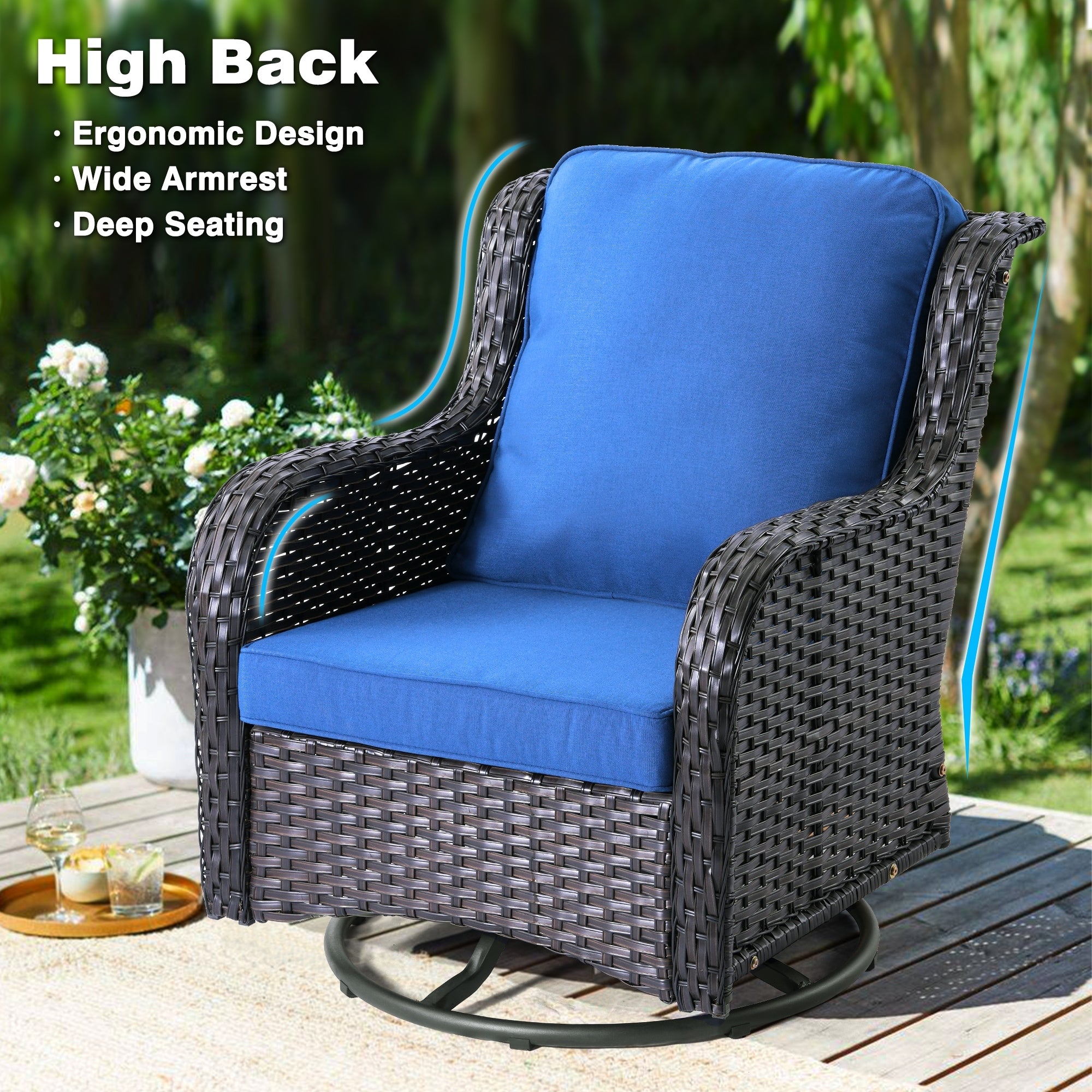 OVIOS 8-piece Patio Wicker Furniture Swivel Chair Set