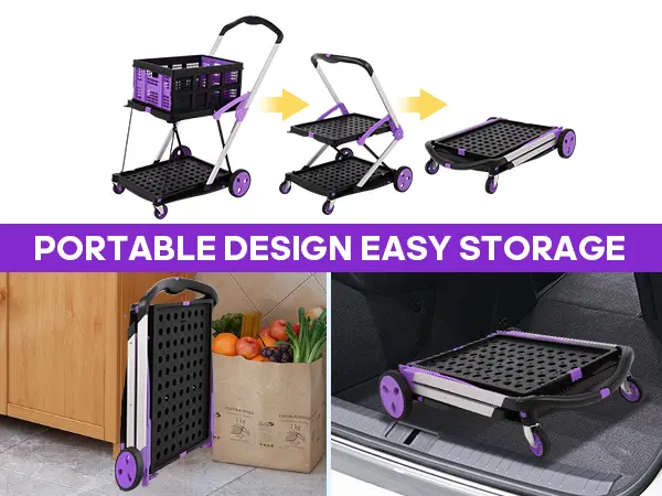 2‑Basket Collapsible Utility Trolley Cart