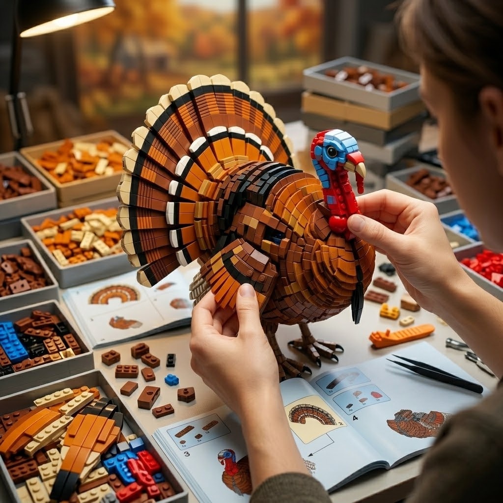 Thanksgiving Harvest Turkey Building Blocks Set, Holiday Animal Decor Construction Toy for Table Centerpiece