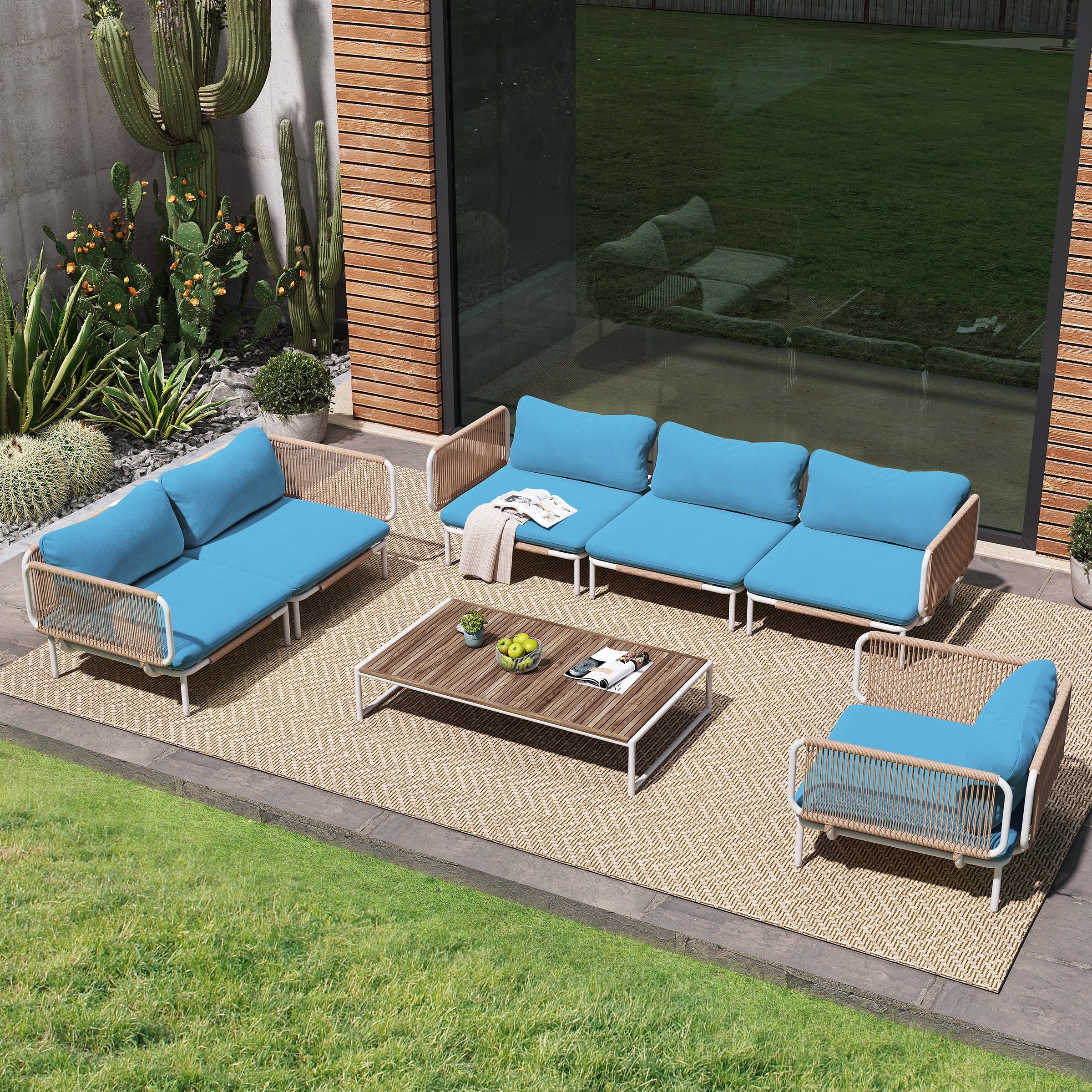 Outdoor Cushioned Sectional Sofa Chat Set Patio Furniture Conversation Set, Free Combination