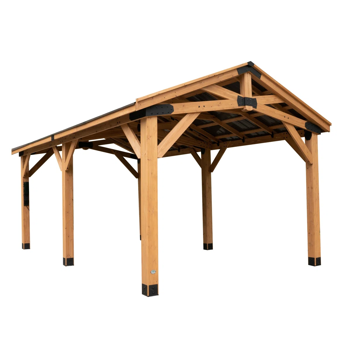 Norwood 20' x 12' Cedar Wood Outdoor Patio Gazebo with Hardtop Galvanized Steel Peak Roof and PowerPort