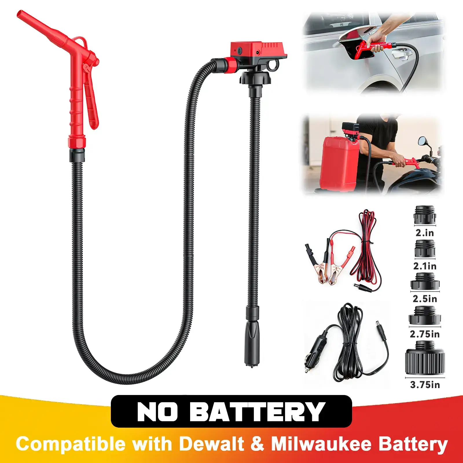 5 GPM Cordless Fuel Transfer Pump, Portable Drum Pump with 51-Inch Hose and 5 Adapters, Suitable for Diesel and Gasoline