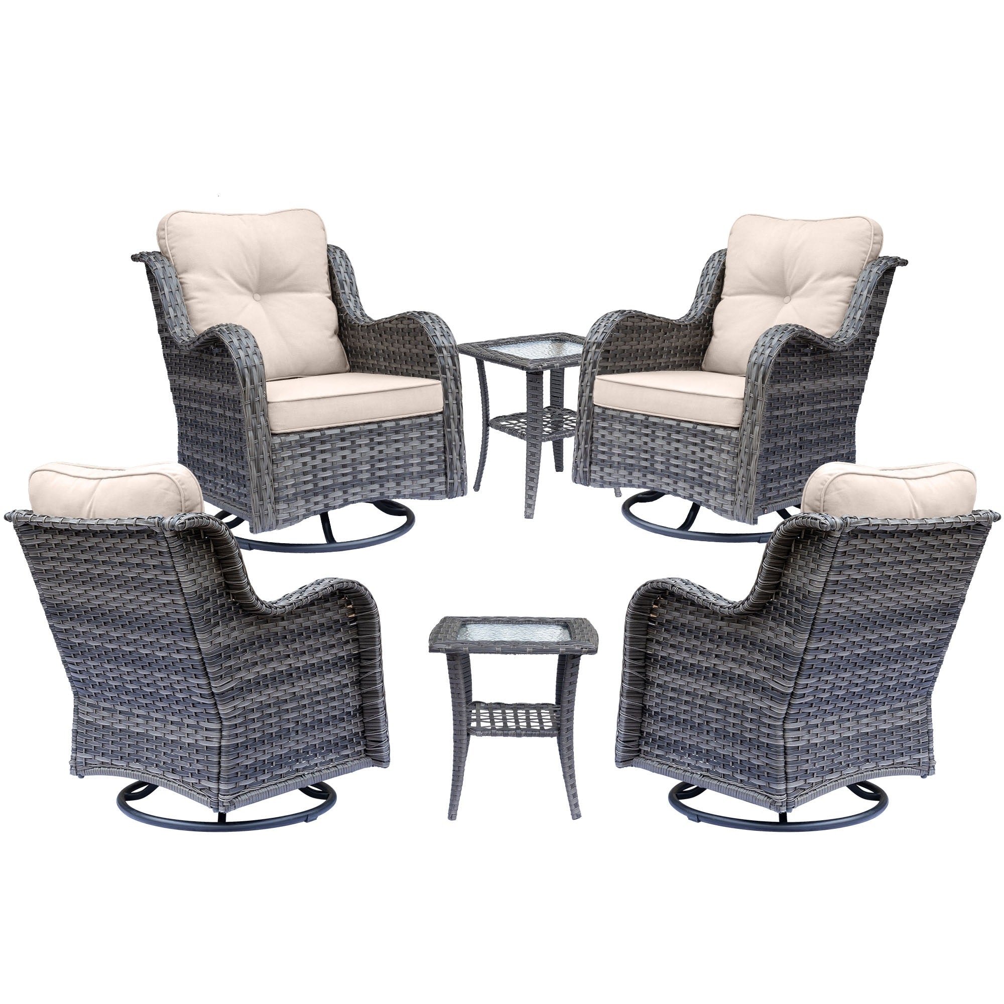 Outdoor Patio Furniture Set-Wicker Patio Conversation Swivel Chair Set