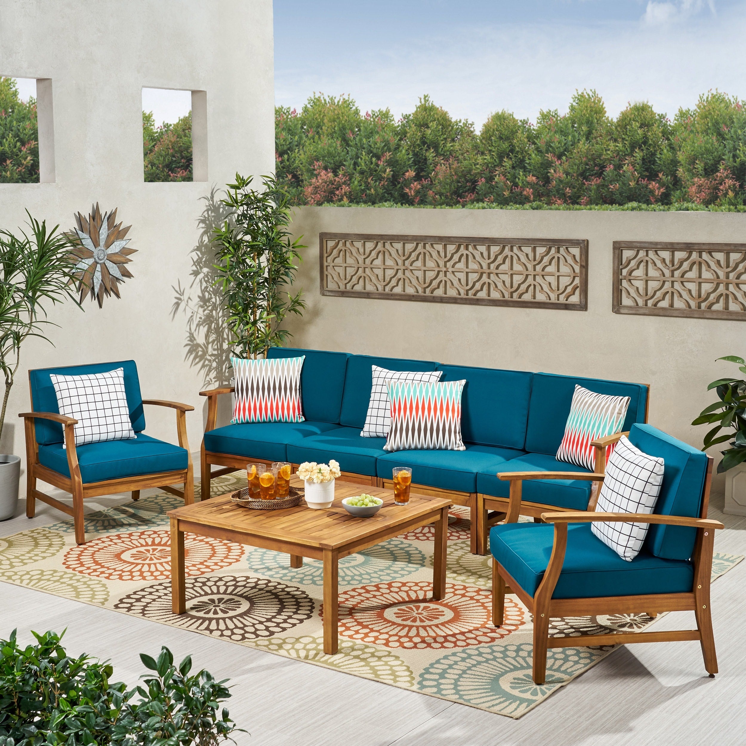 Perla Acacia Wood 7-piece Outdoor Chat Set by Christopher Knight Home