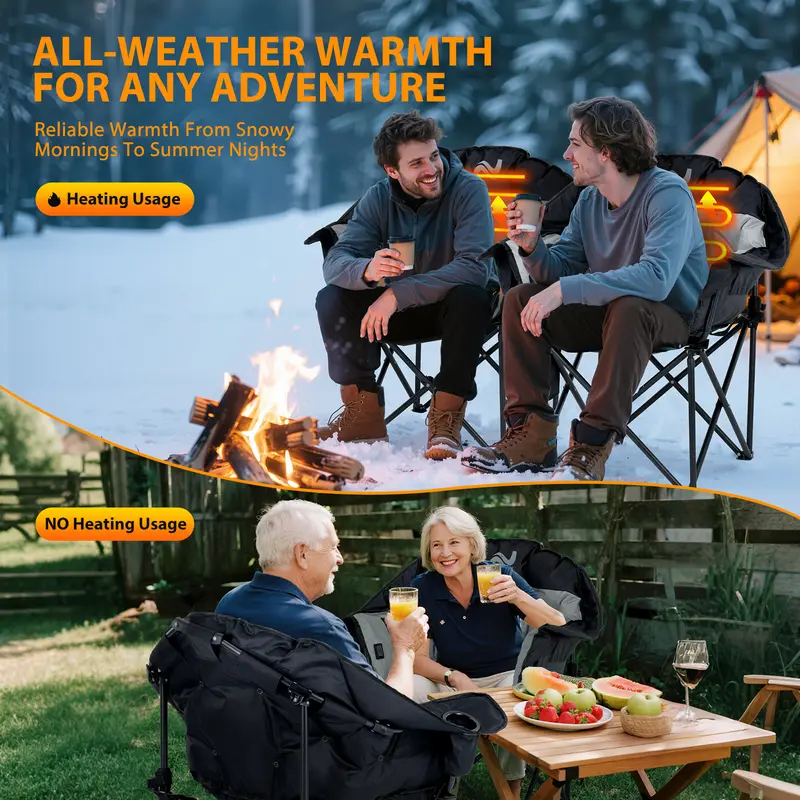 🔥Last Chance Sale🔥Heated Armrest Camping Chair with 3 Heat Levels, Oxford Fabric, Supports 400 lbs