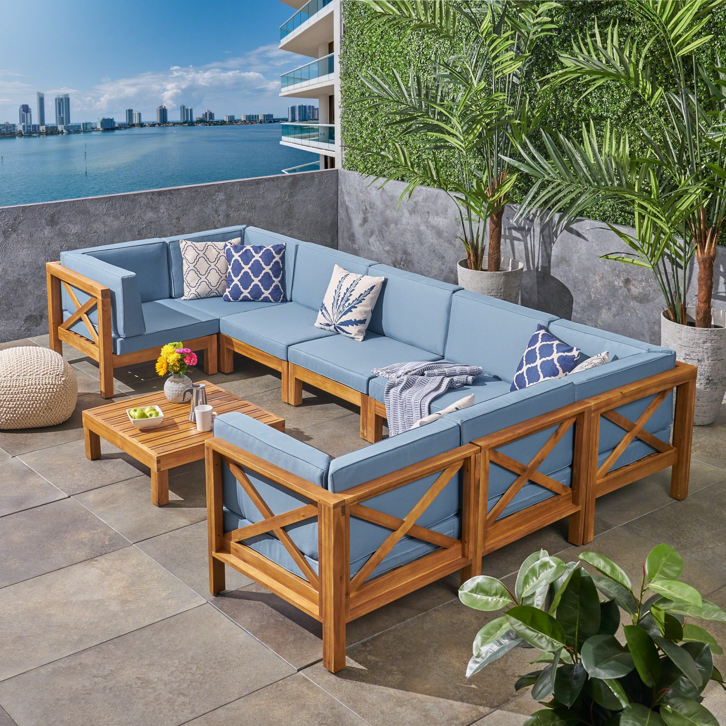 Brava Acacia Wood Outdoor Sectional Sofa by Christopher Knight Home