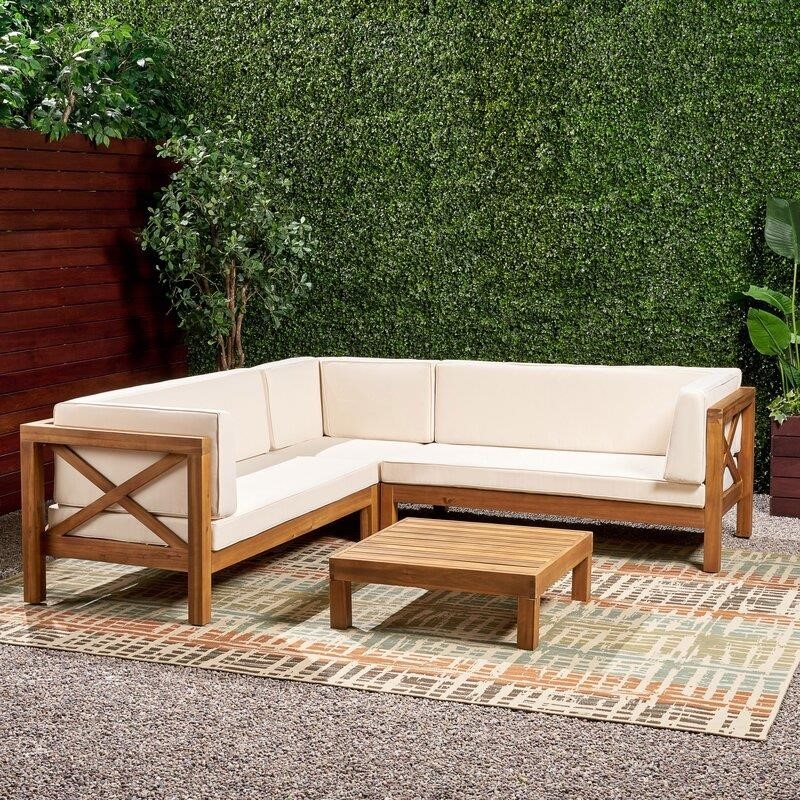 Ansel Solid Wood 5 - Person Seating Group with Cushions