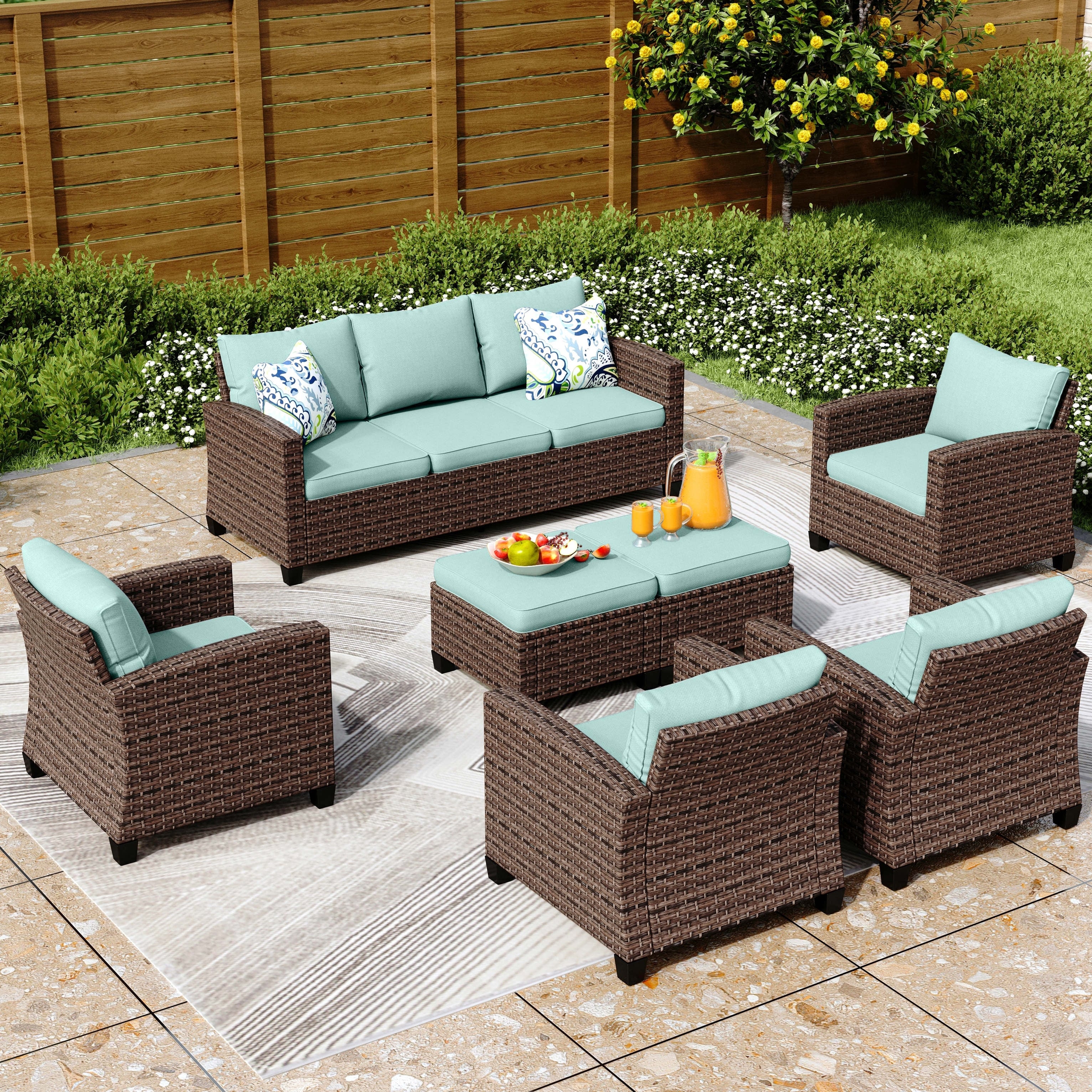 5/9-Seat Patio Furniture Wicker Rattan Outdoor Deep Seating Sectional Sofa Large Conversation Set
