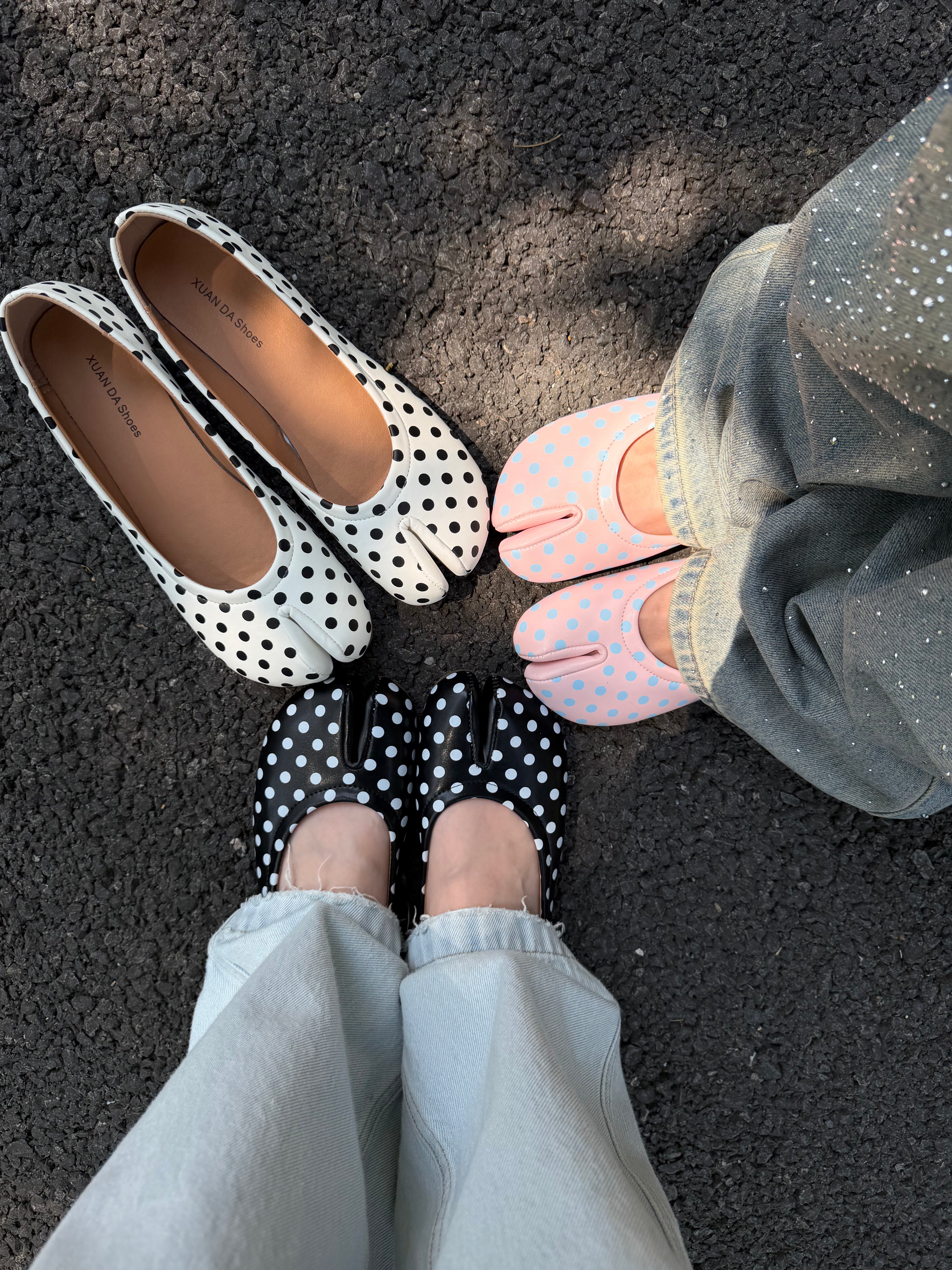 Girly Polk Dot Tabi Shoes Mary Janes Ballet Flat Low Top Split Toe Cute Casual Lightweight Shoes