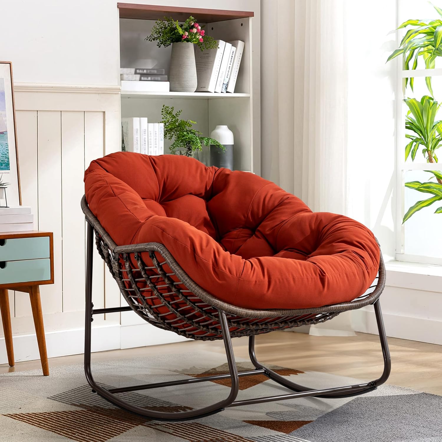 Oversized Outdoor Egg Rocking Chair with Thick Cushion – Comfortable Patio & Indoor Lounge Seating Clearance Sale
