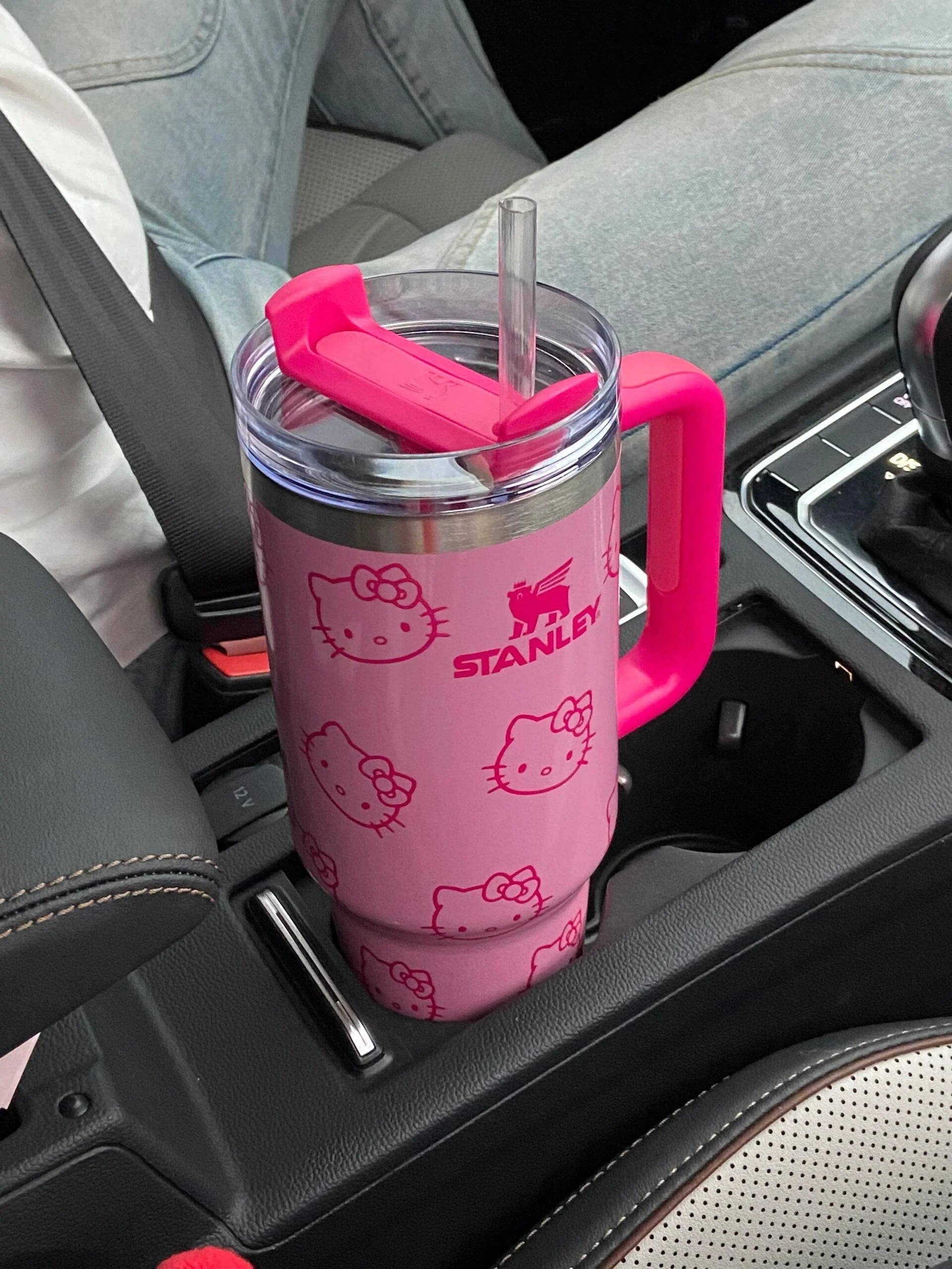 40oz Pink Bow-shaped handle Kitty Tumbler