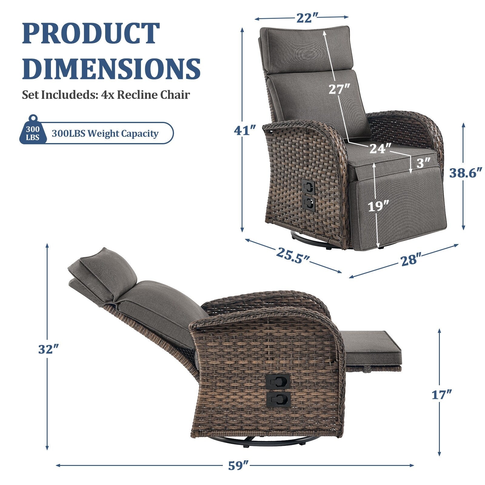 Pocassy Reclining Patio Chair with Adjustable Backrest