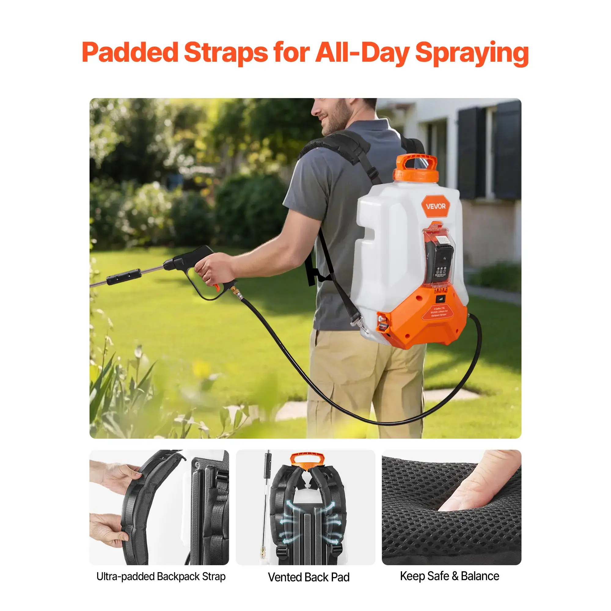 Battery Powered Backpack Sprayer,  4 Gallons Electric Backpack Sprayer, 2 Wands & 8 Nozzles, Adjustable 0-90 PSI, 4H Runtime, Portable Yard Garden Lawn Sprayers for Weeding Spraying Cleaning
