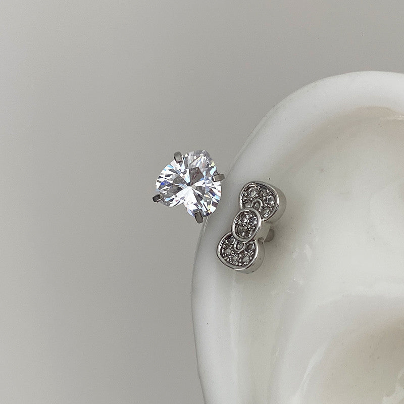 Rhinestone Bow Heart Hello Kitty Helix Earrings